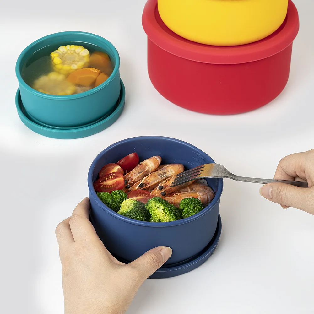 

Silicone Nested Containers With Measurement Round Lunch Box Bento Box Colored Food Storage Container Organizers Tableware