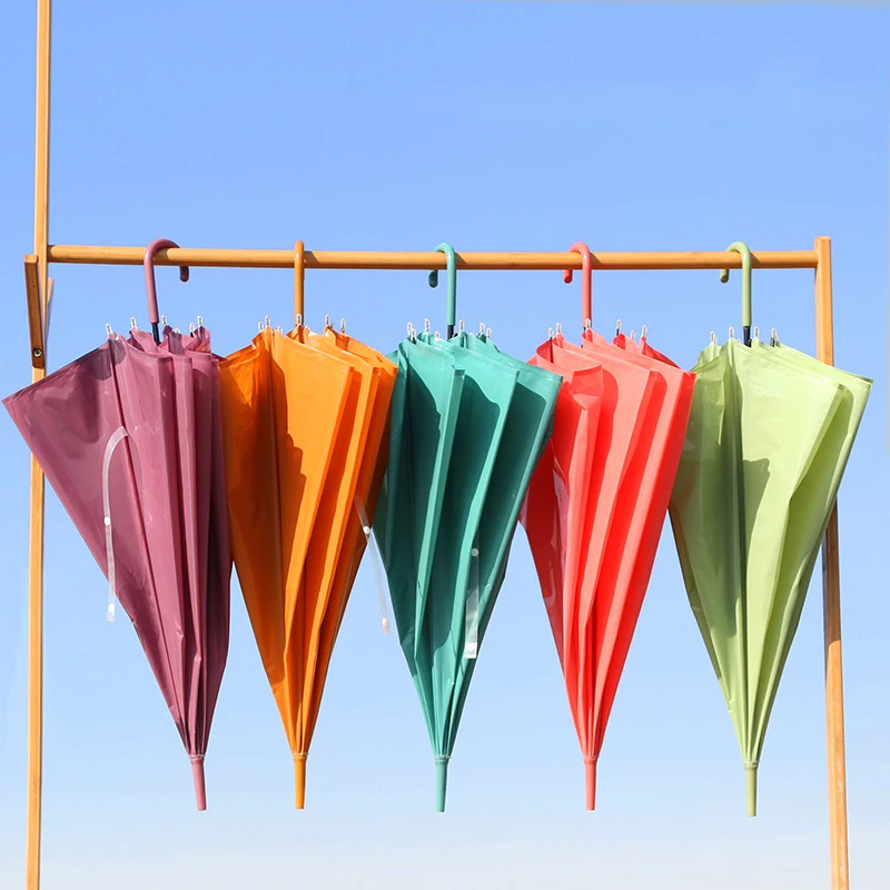

Latest Kids Cute Macaron Colorful Rain Umbrella PVC Rain Long Handle Straight Small Umbrella for Outdoor Decor Wedding Party