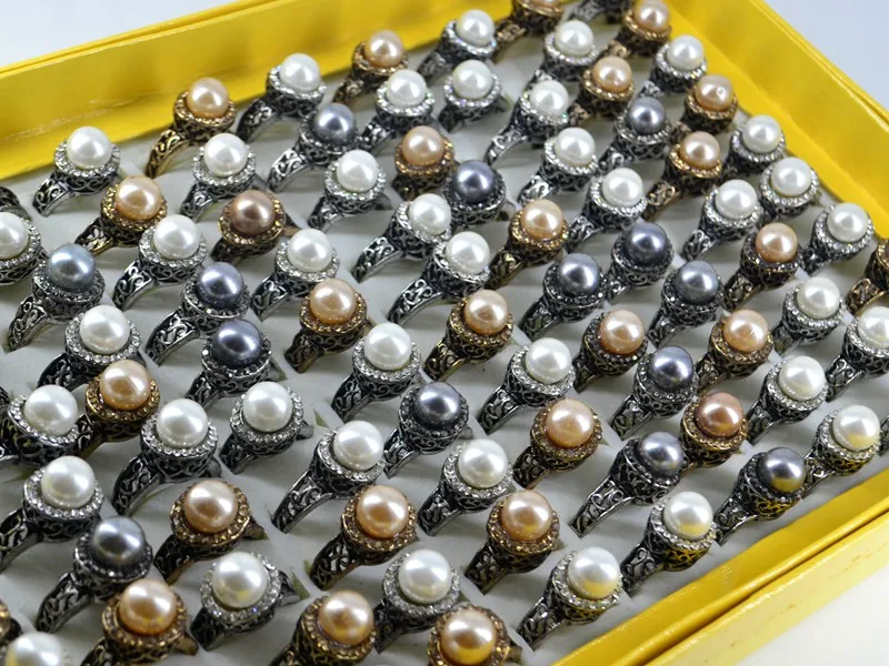 5x Микс Лот Кристалл Рингс Имитация Жемчужина Коктейльное Кольцо ДевочкиЖенщиныПодарокСплав Модное Украшение