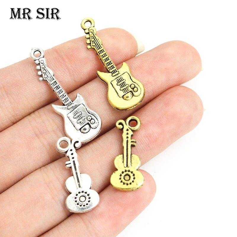 

15/20pcs Antique Gold/Silver Color Musical Guitar Charms For Jewelry Making Necklaces Bracelets DIY Accessories Tibetan Findings