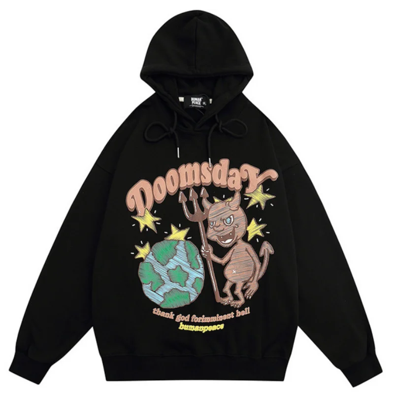 

2022 Oversized Streetwear Hoodie Men Funny Cartoon Devil Graphic Embroidery Hoodies Hip Hop Harajuku Casual Hooded Sweatshirt