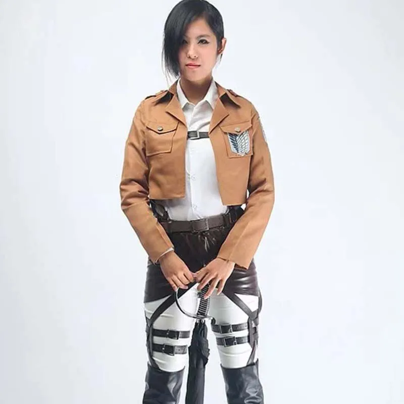 Male/Female AOT Attack on Titan Mikasa Eren Jaeger Levi Hange Cosplay Costume Full Set shirt pant cape scarf wig