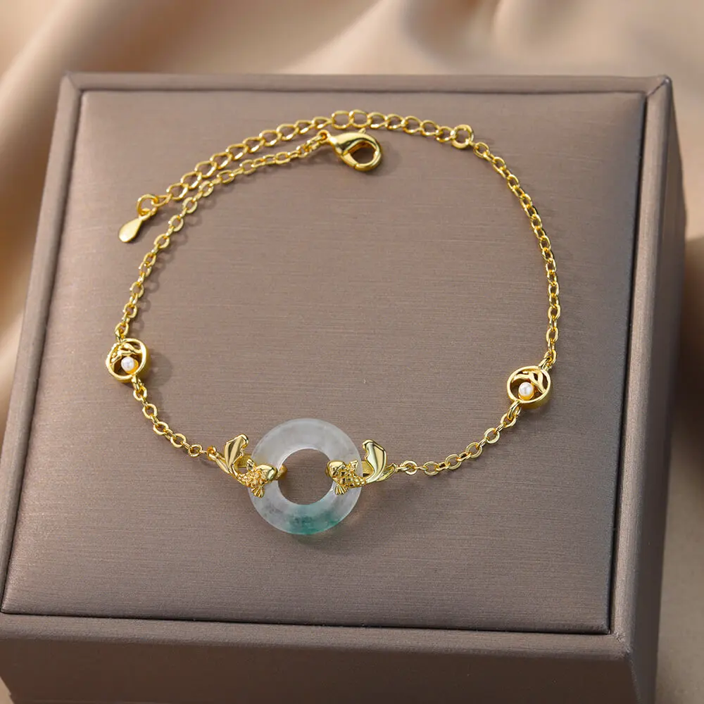 

Fashion Round Circle Bracelets For Women Stainless Steel Gold Color Gourd Bracelet Wedding Christmas Party Jewelry Gift