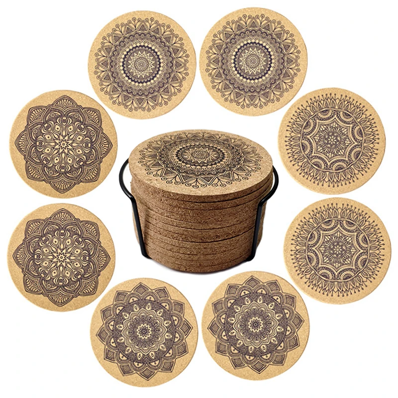 8 шт./компл. 10 см круглые пробковые подставки креативный дизайн мандалы