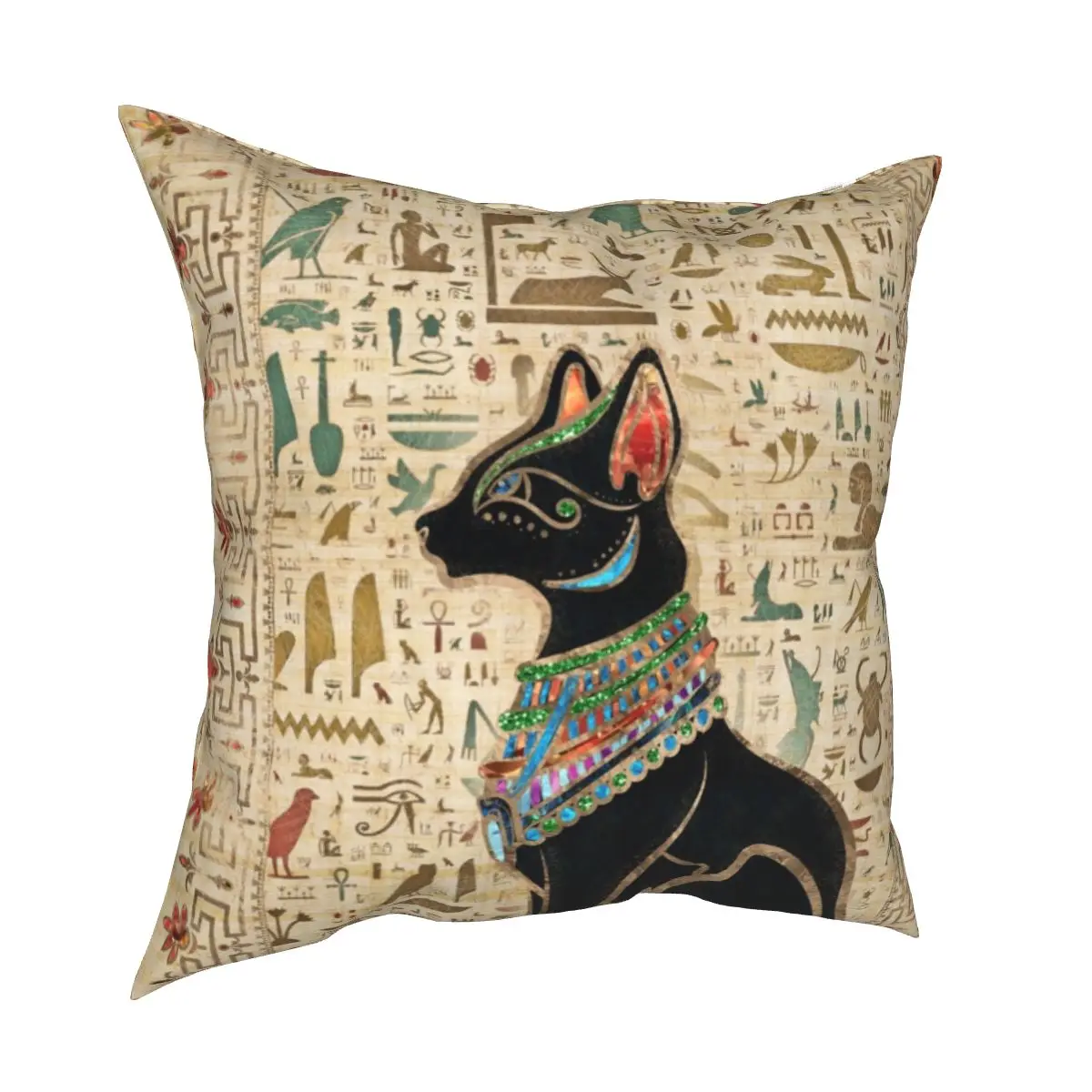 

Egyptian Cat Bastet On Papyrus Pillowcase Cushion Cover Decor Ancient Egypt Pillow Case Cover for Seater Double-sided Printed