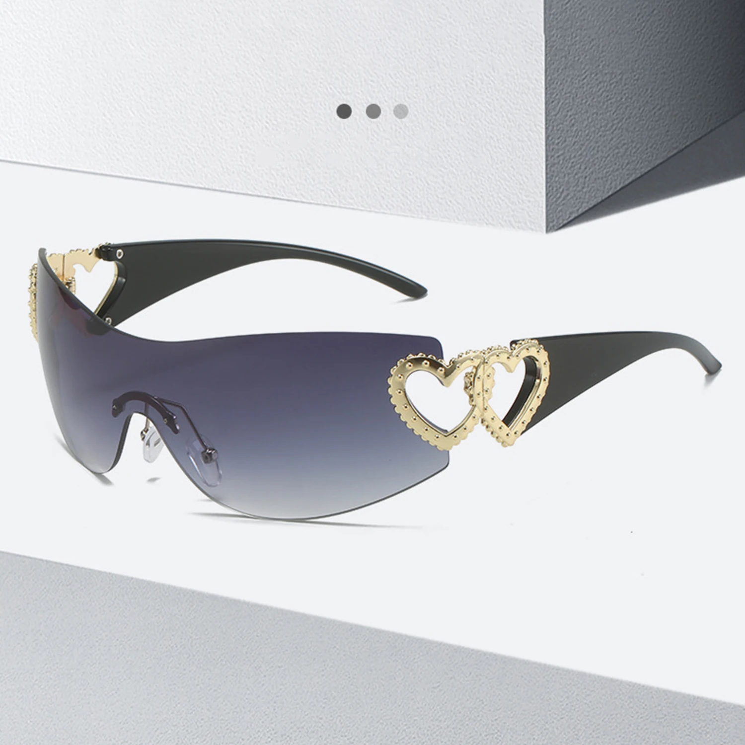 

New Rimless One Piece Sunglasses Women Fashion Heart Sun Glasses For Female 2000's Wraparound Shades Eyewear Y2k Sports Goggles
