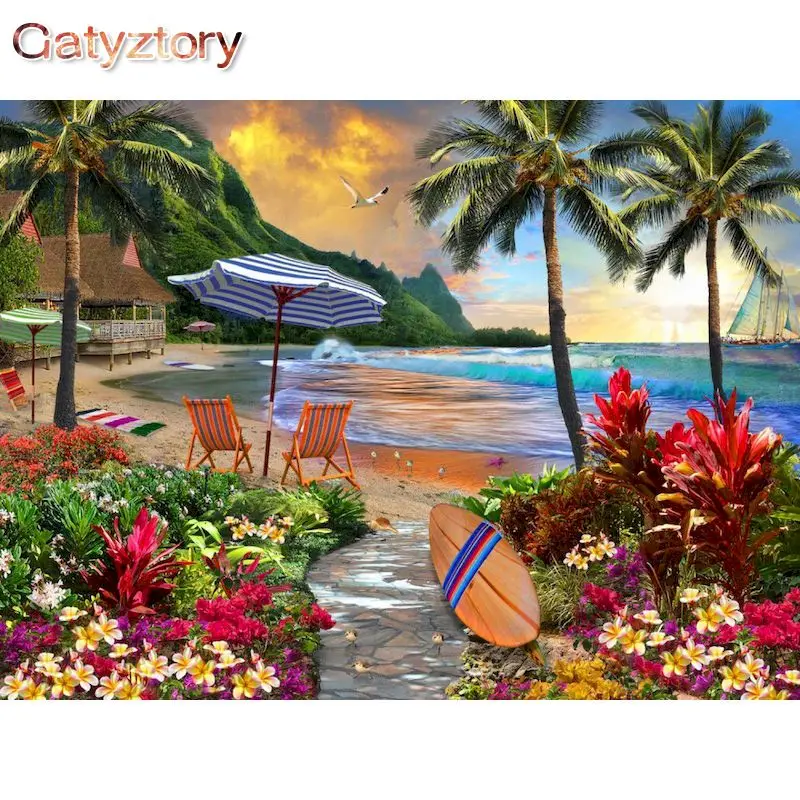 

GATYZTORY Paint By Numbers For Adults Children HandPainted Oil Painting Seaside Scenery Picture Paint Unique Gift Home Decor