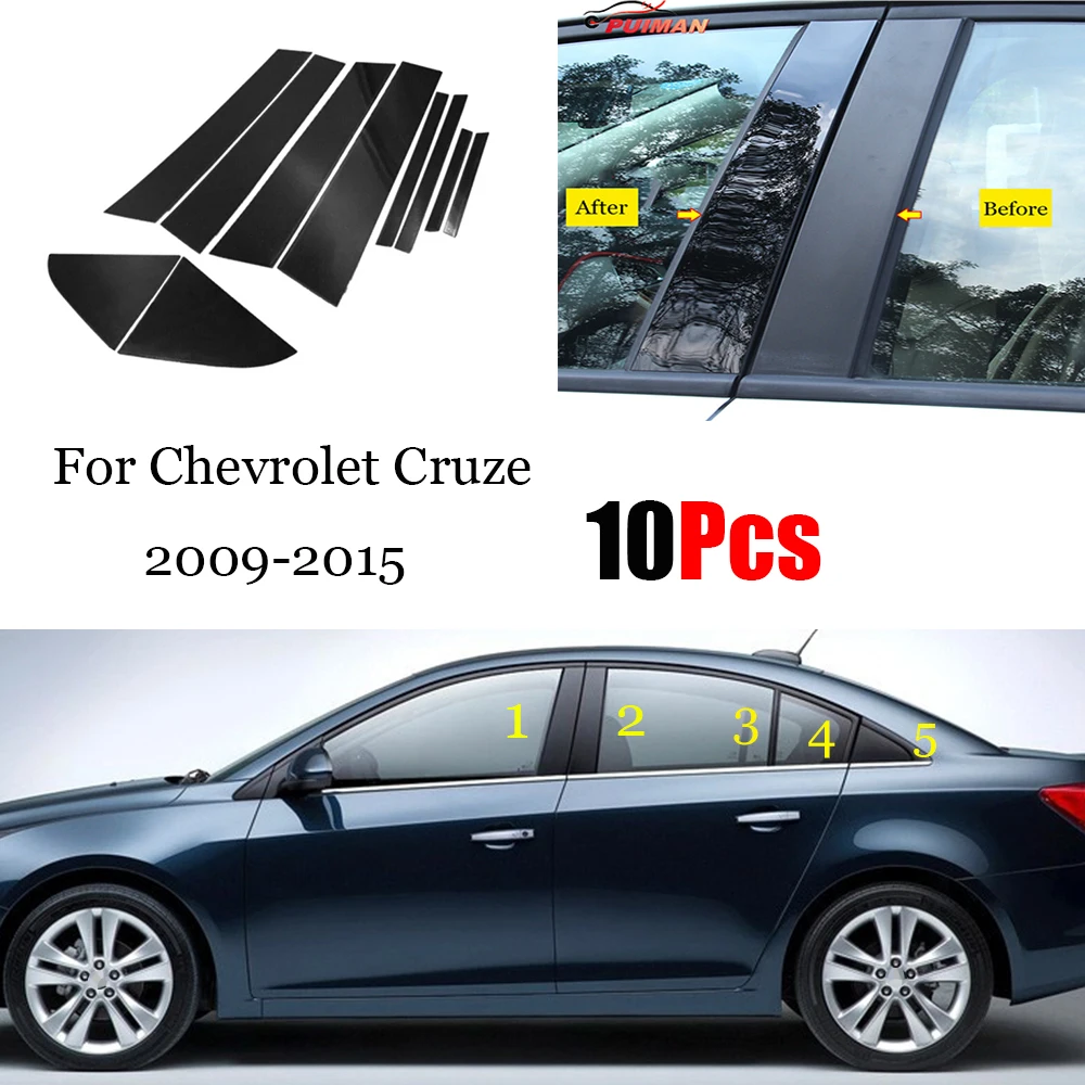 

For Chevrolet Cruze Sedan 2009-2015 Car Door Window Middle Column Trim Protection PC Black Strip Stickers Decoration 10PCS