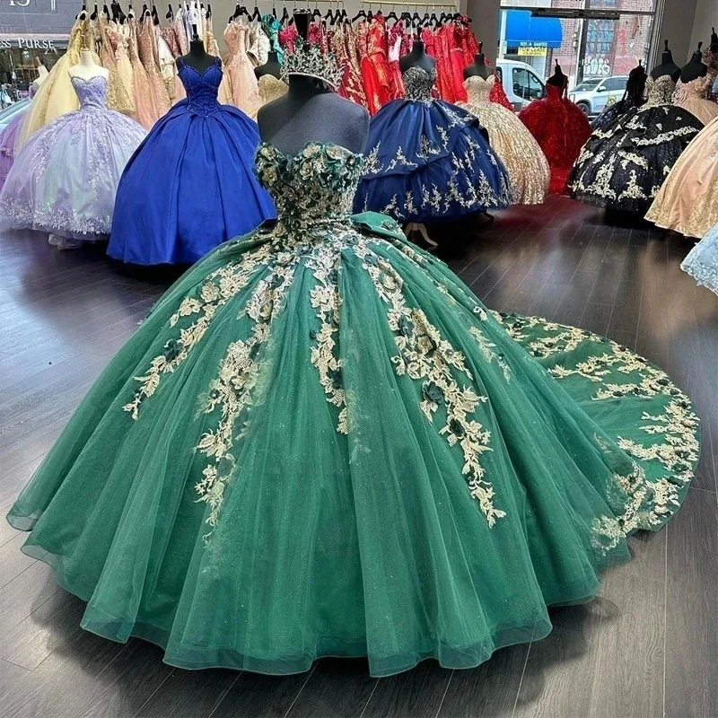 Зеленое бальное платье Hunter по индивидуальному заказу платья Quinceanera золотой