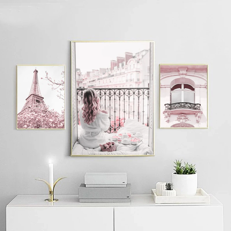 Настенный постер с изображением розового пиона башни Парижа римских окон