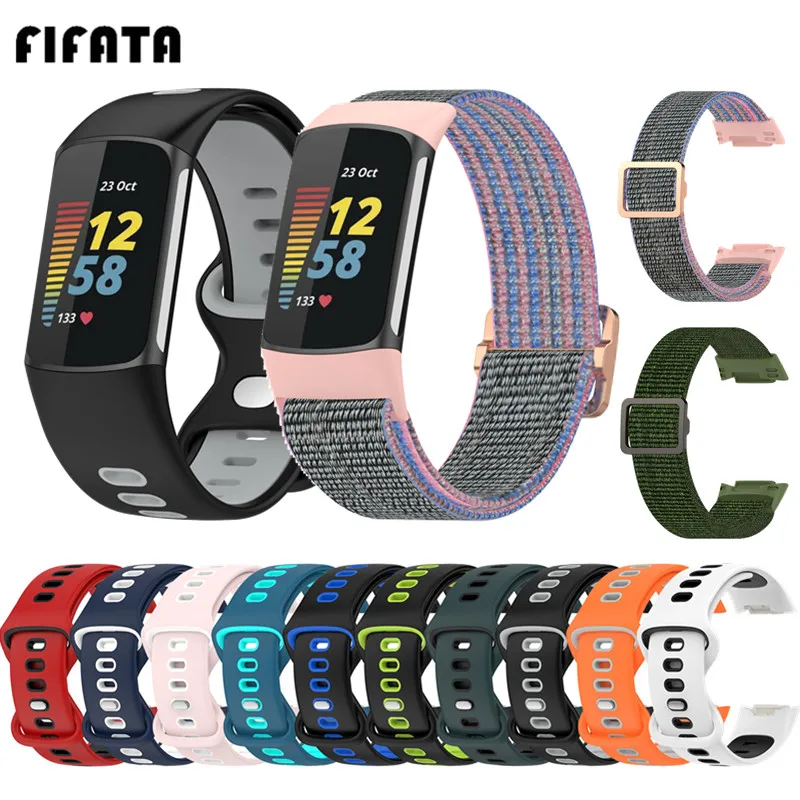 

Nylon Strap For Fitbit Charge 5 Elastic Braide Bracelet Loop and Two color Silicone band For Fitbit Charge 5 pulsera Bracelet