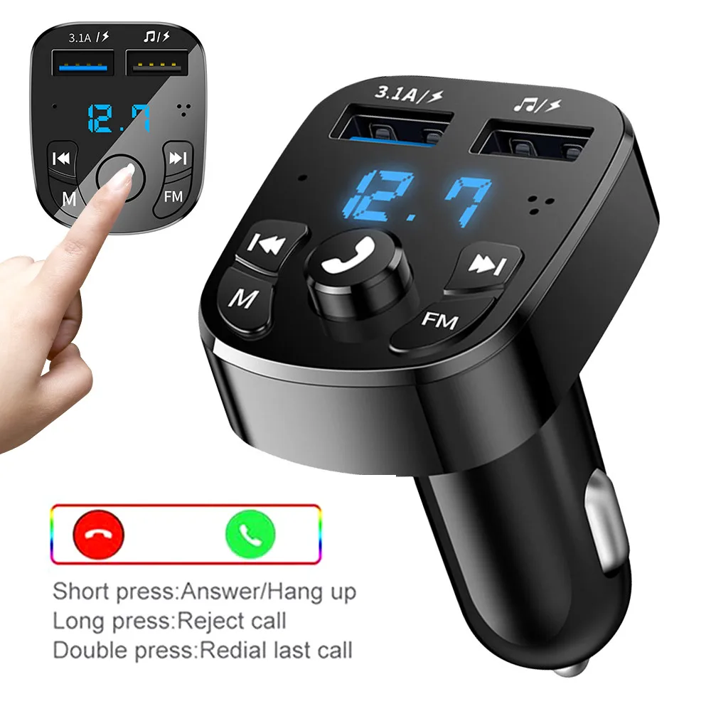 Фото FM-трансмиттер для автомобиля, беспроводной Bluetooth 5.0 FM-радиомодулятор, автомобильный комплект, USB-зарядное устройство 3.1A, Handsfree, Aux-аудио, MP3-плеер №2