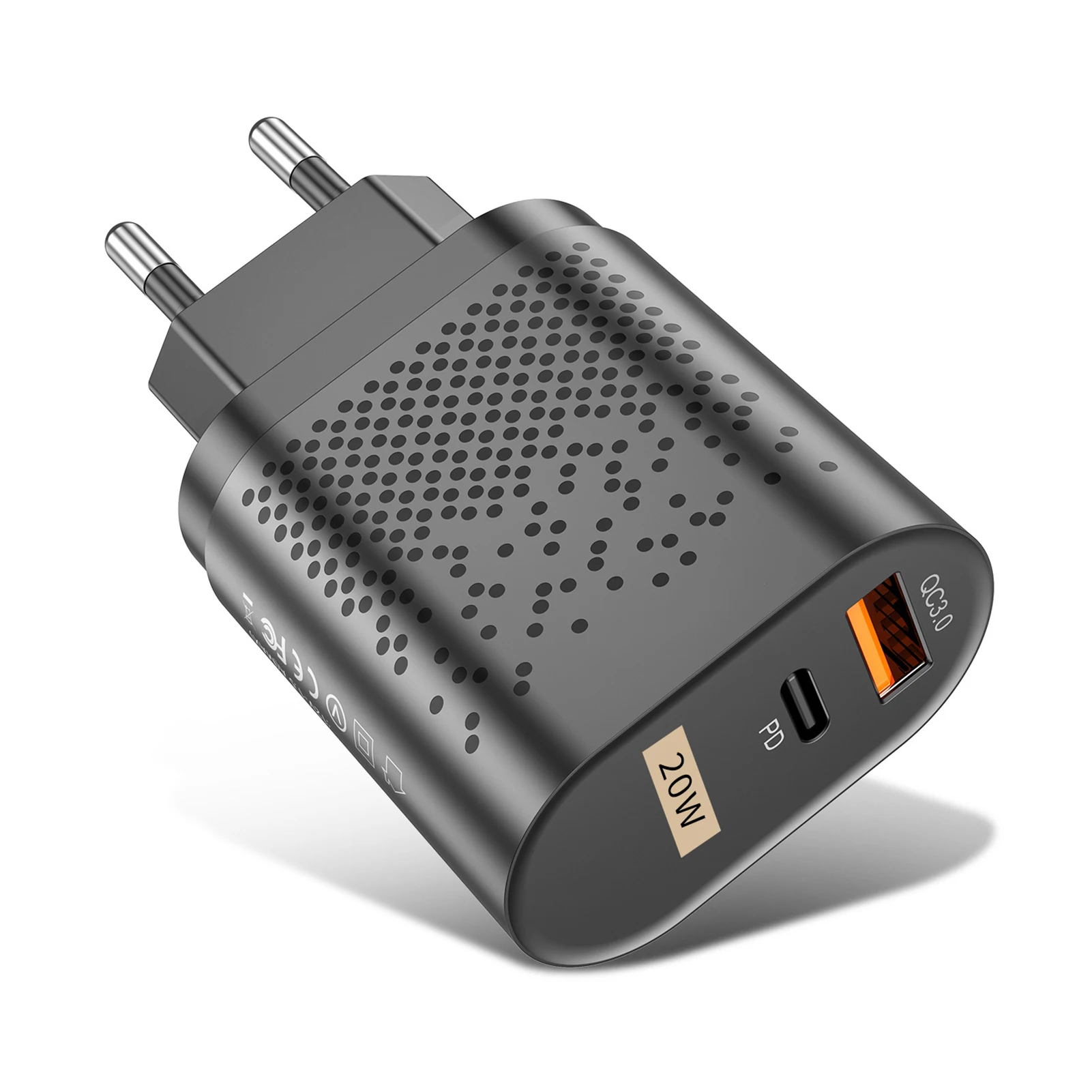 QC3.0 PD Быстрое зарядное устройство 20 Вт с двумя портами QC3.0 USB PD Зарядная головка Адаптер для IOS 13 12 Черный Стандарт ЕС