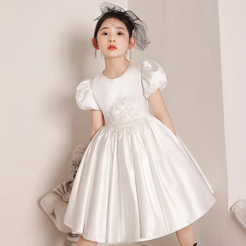 

Fashion Princess White Satin Evening Dress Clothes Princess Party Ball Gown Birthday Wedding Dress