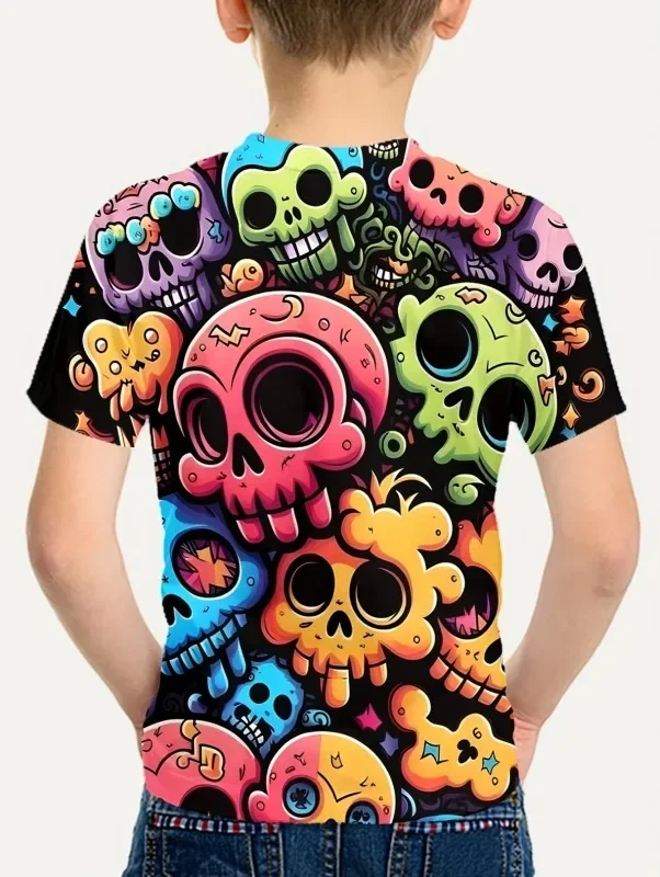 Детская Летняя Одежда Синяя Футболка С 3D Принтом Мультяшного Черепа Для