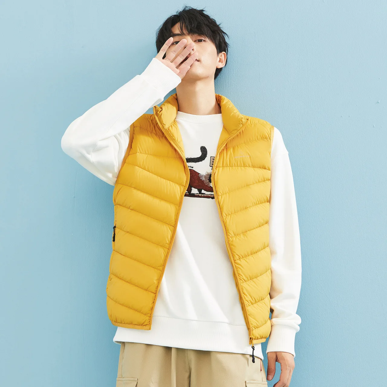 Metersbonwe Man Duck Down Vest Ultra Light Jackets Fashion Sleeveless Outerwear Coat Autumn Winter 90% White Gray Duck Down Coat