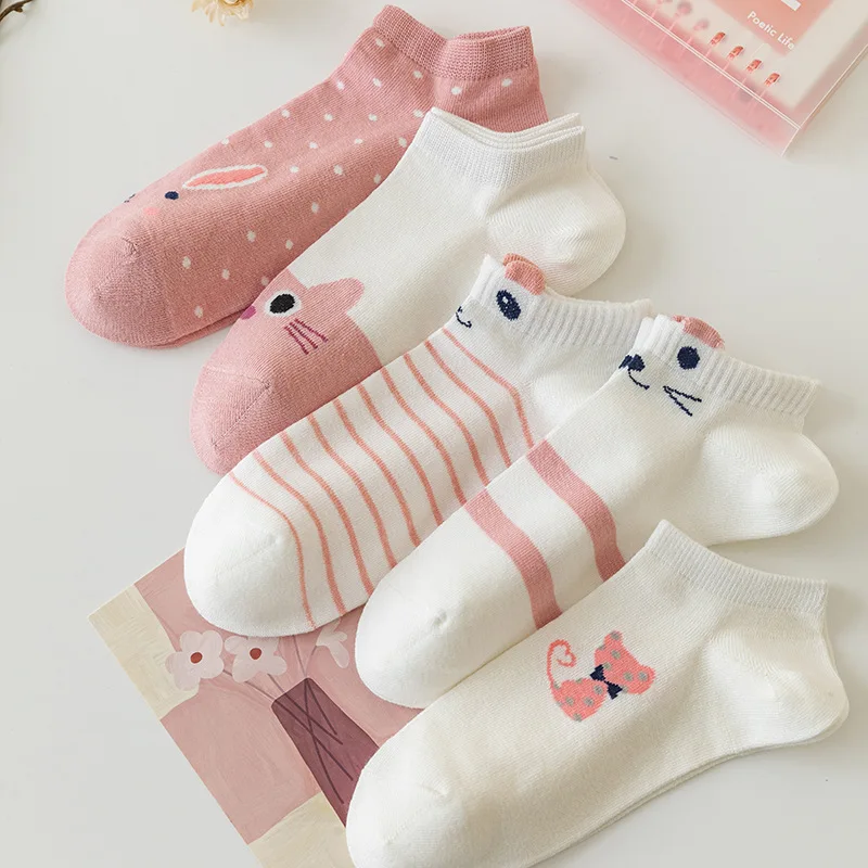 

Pink Women's Short Socks Striped Woman Gyaru Ankle Korean Style Funny Harajuku Kawaii Vintage Japanese Sweets Fun Cute Fashion