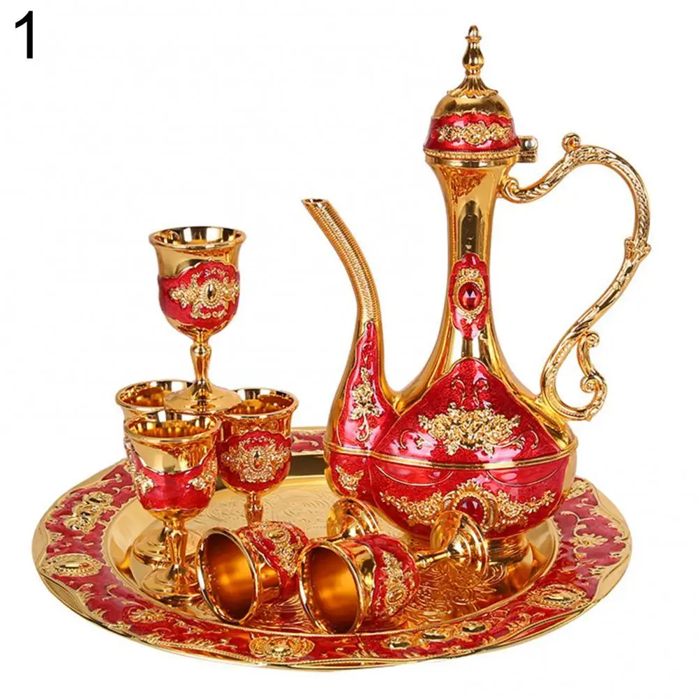 

8Pcs/Set European Vintage Metal Wine Cup Kettle Tray Kit Wedding Home Gifts Set