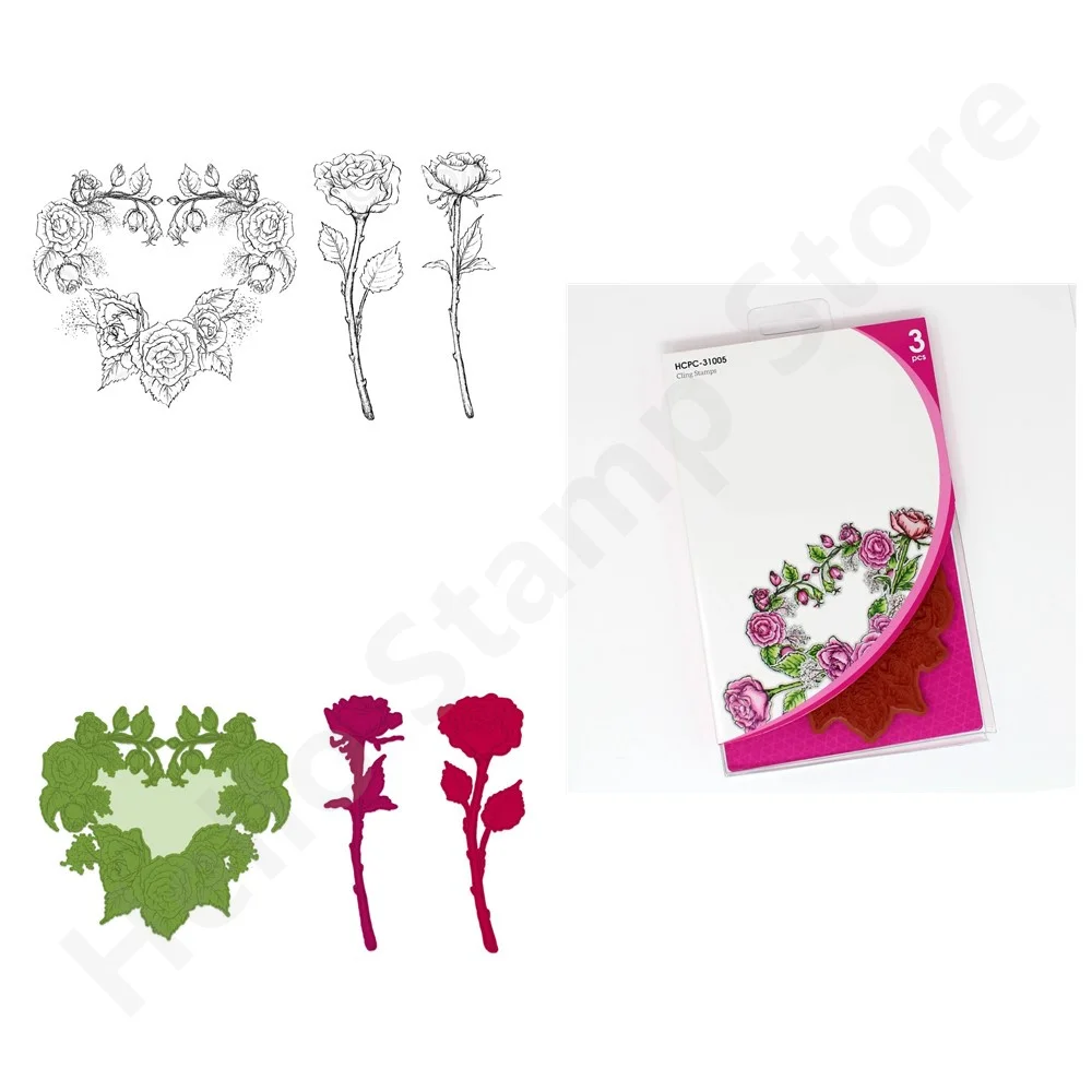 

Rose Heart Metal Cutting Dies and Clear Stamps Stencils For DIY Scrapbooking Photo Album Embossing Paper Card Crafts New 2023