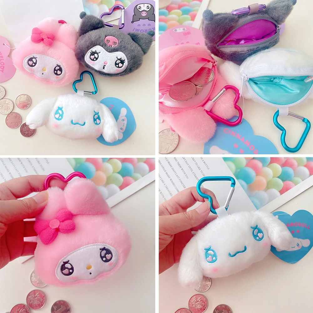 

Аниме Kuromi Mymelody Cinnamoroll Kawaii, кошелек для монет, мультяшный мягкий плюшевый мини-клатч, кошелек, брелок, подвески, детские подарки, игрушки