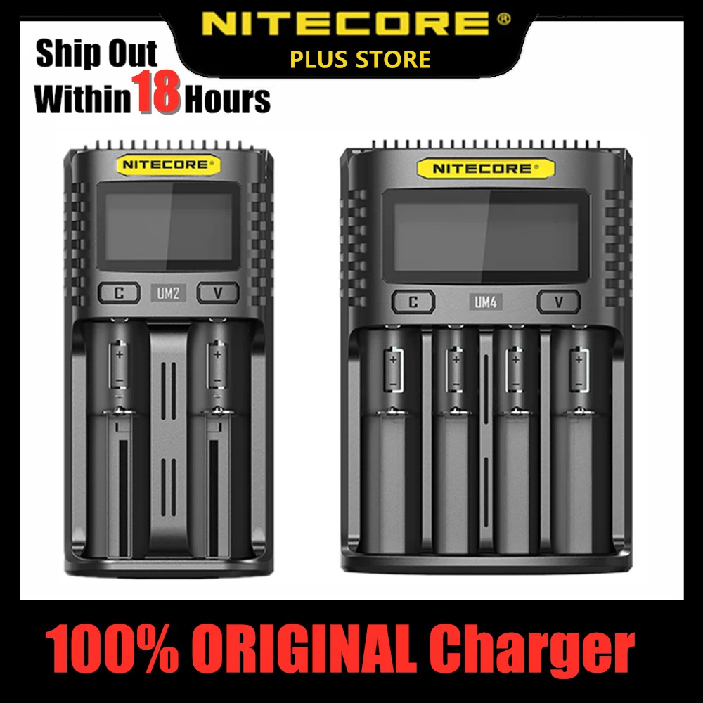 

100% Original Nitecore UM4 UM2 USB QC Battery Charger Intelligent Circuitry Global Insurance li-ion AA AAA 18650 21700 26650