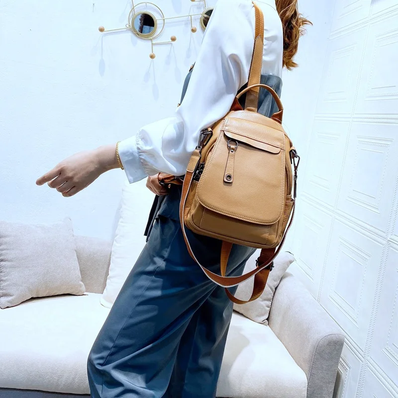 

2022 new top layer cowhide natural fall shoulder bag trend leather one shoulder fashion ladies backpack all-match