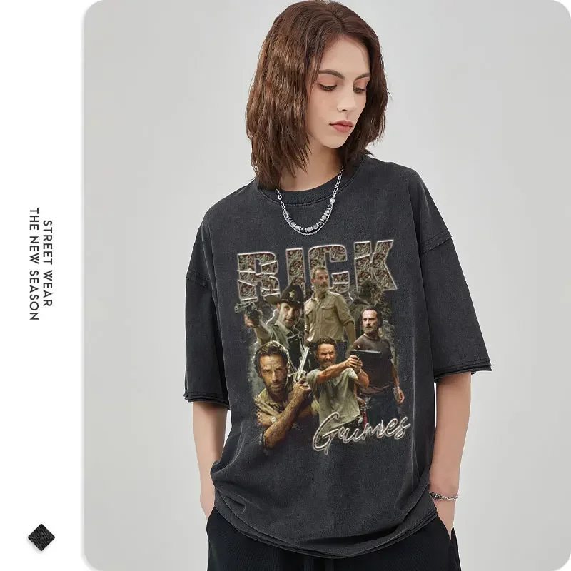 Футболка с изображением Рика гримса винтажная потертая старая школа Ходячие