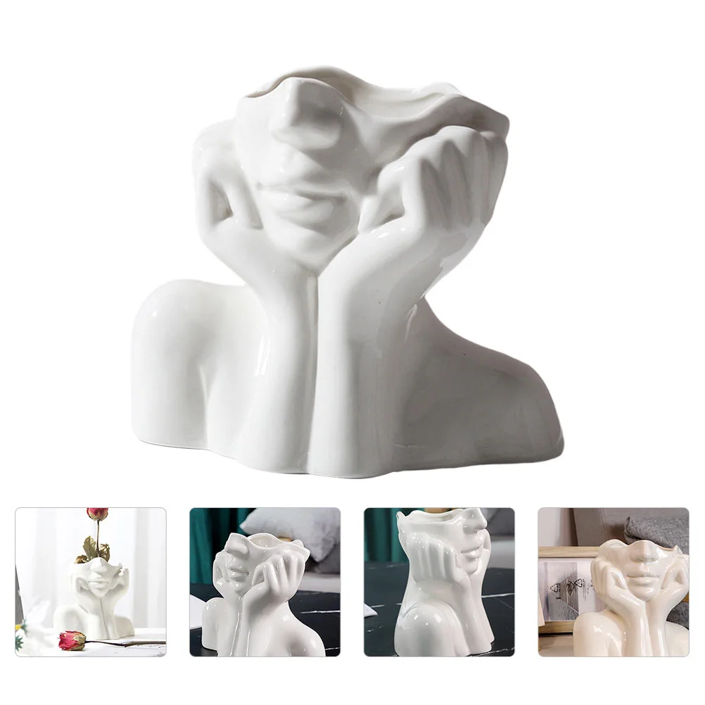 

Vase Flower Face Head Ceramic Planter Pot Body Vases Statue Bust Female Modern Sculpture White Decor Succulent Human Decorative