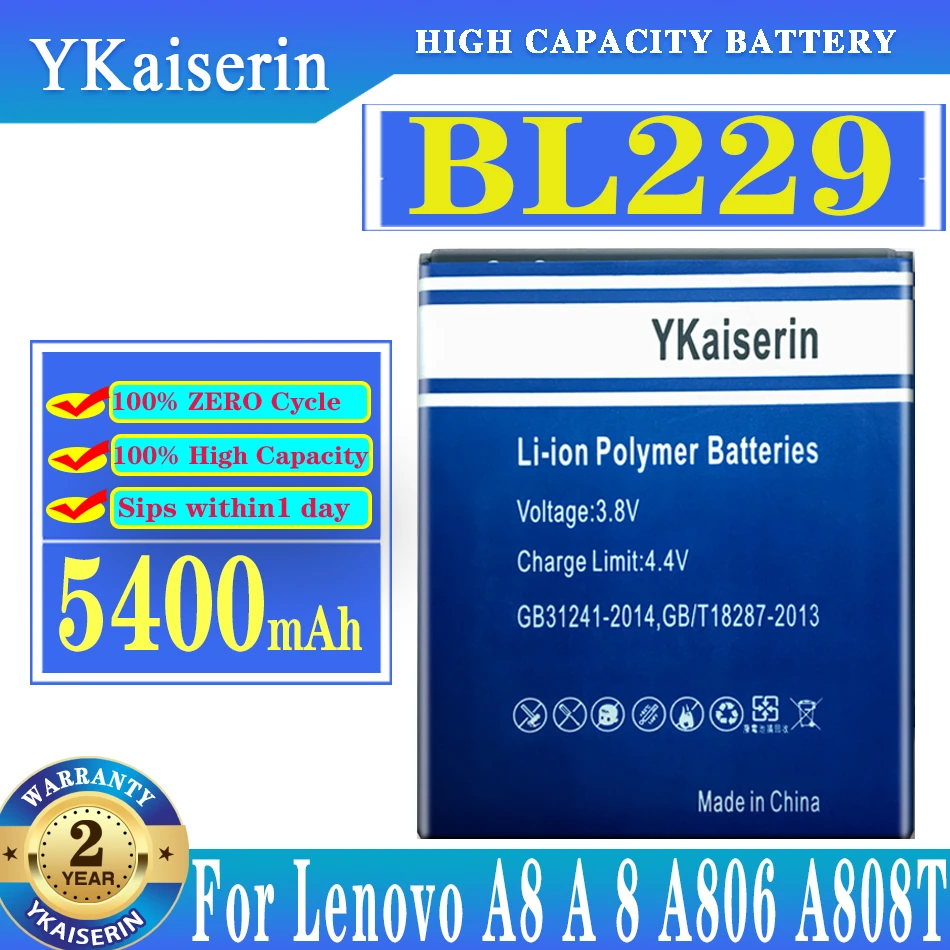 Ykaisсеребрин новый аккумулятор 5400 мАч BL 229 BL229 для Lenovo A8 A806 A808T высокое качество