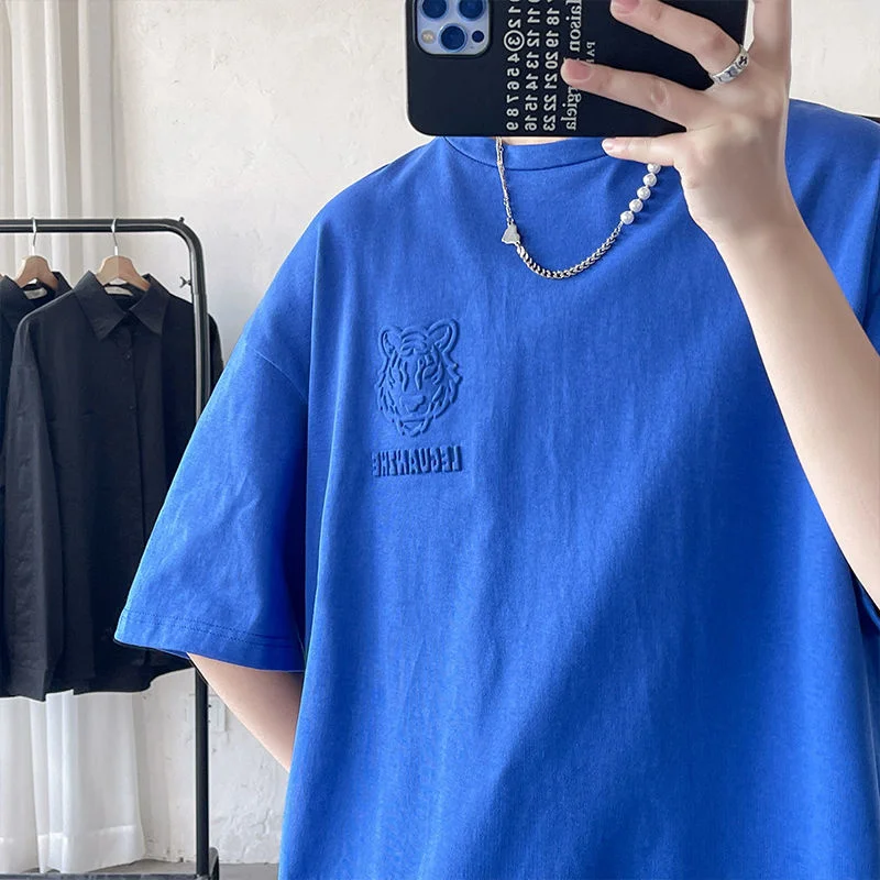 

Hybskr Men Cotton Tiger Graphic T Shirts Summer Streetwear Oversized Blue Casual Tshirt For Male 2022 New Short Sleeve Man Tees