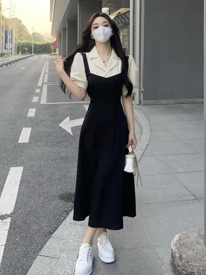 Женское летнее платье-трапеция большого размера с коротким рукавом и поясом