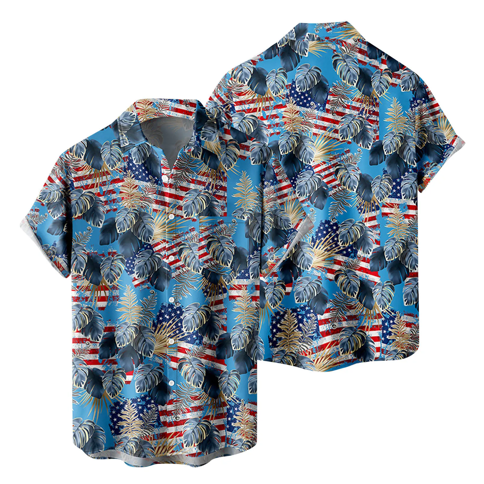 

Printed Blouse Mens Fashion And Leisure 3D Digital Printing Buckle Lapel Short Sleeve Shirt Top