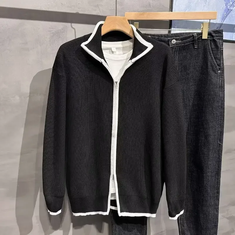 Мужской легкий вязаный кардиган повседневный тонкий свитер на молнии с