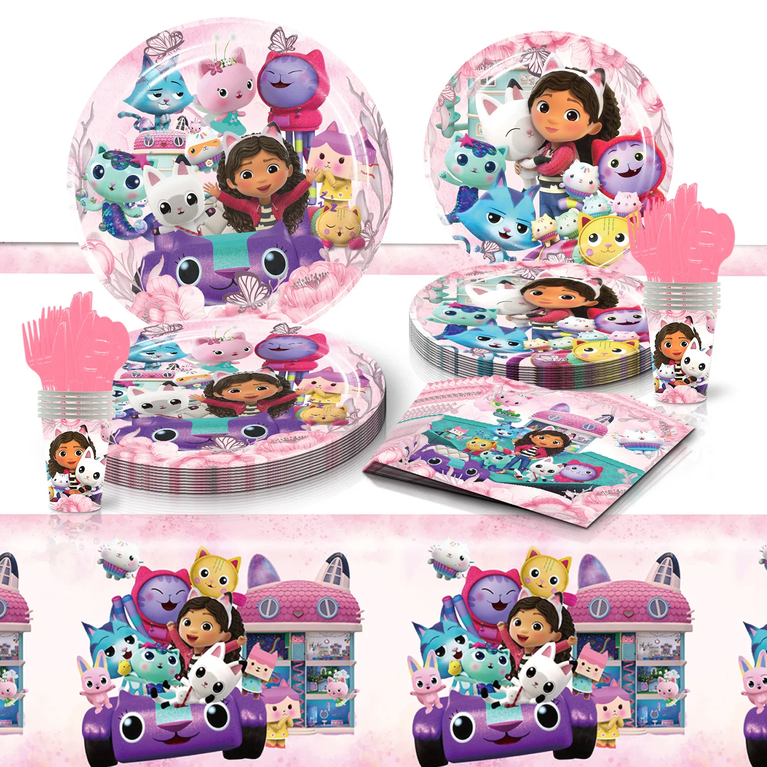 

Gabby's Dollhouse Birthday Party Decoration Cute Anime Theme Children Paper Plate Napkin Disposable Tableware Supplies Christmas