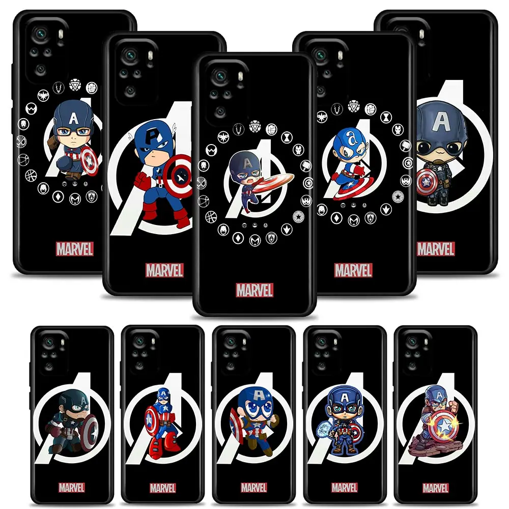 

Marvel Cute Captain America Phone Case for Redmi K40 K40S K50 6 6A 7 7A 8 8A 9 9A 9C 9T 10 10C Pro Plus Gaming Silicone Case