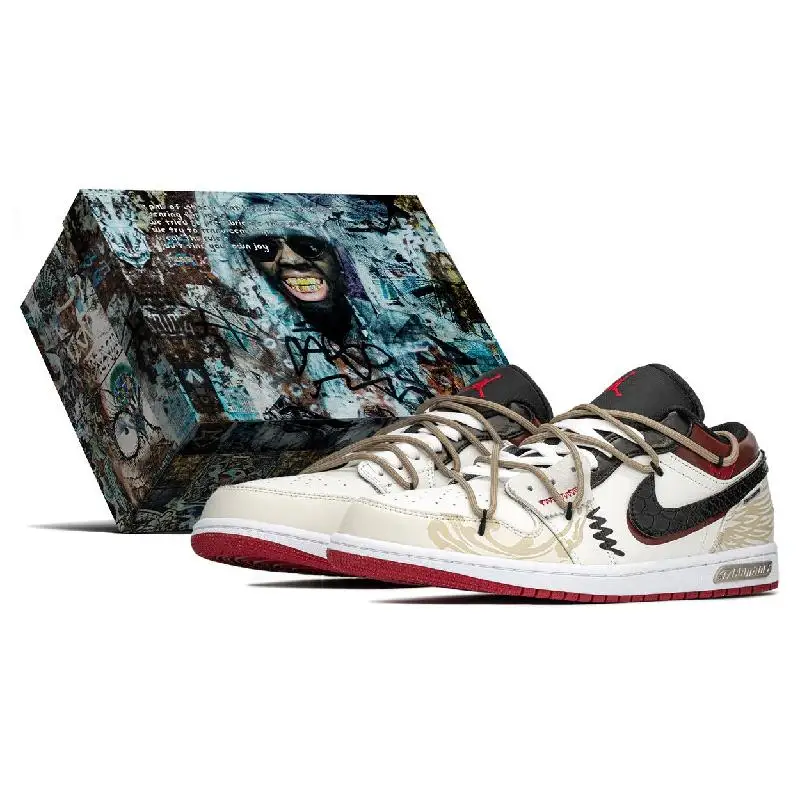 【Customize】Air Jordan 1 Vintage Basketball Shoes Men Low-top Black/beige Sneakers shoes 553558-066