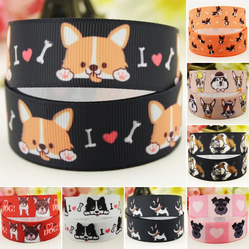 

22mm 25mm 38mm 75mm Dog Cartoon printed Grosgrain Ribbon party decoration 10 Yards satin ribbons