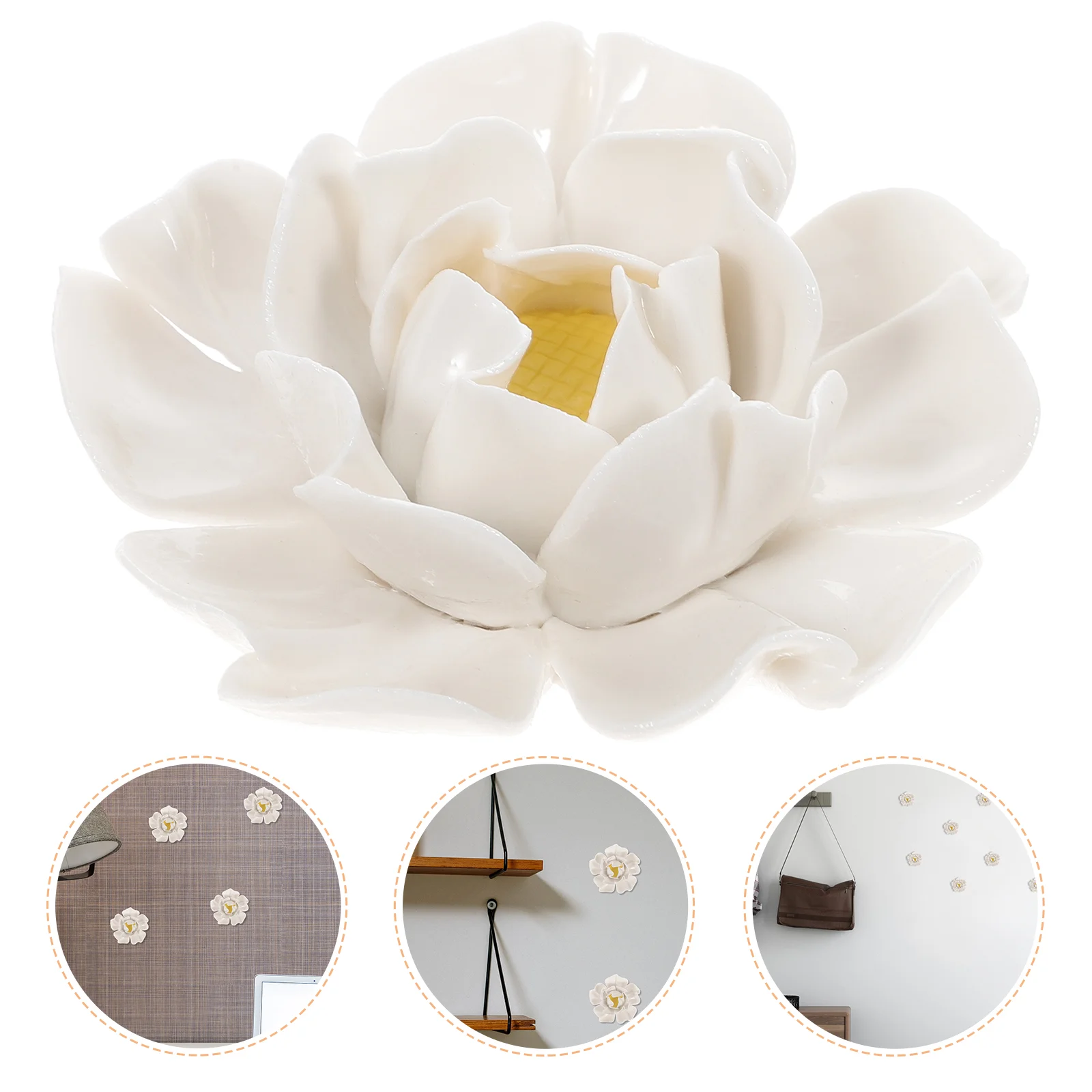 

Wall Flower Ceramic 3D Decor Peony Hanging Sculpture Ornament Decoration Flowers Floral Porcelain Figurine White Garden Metal