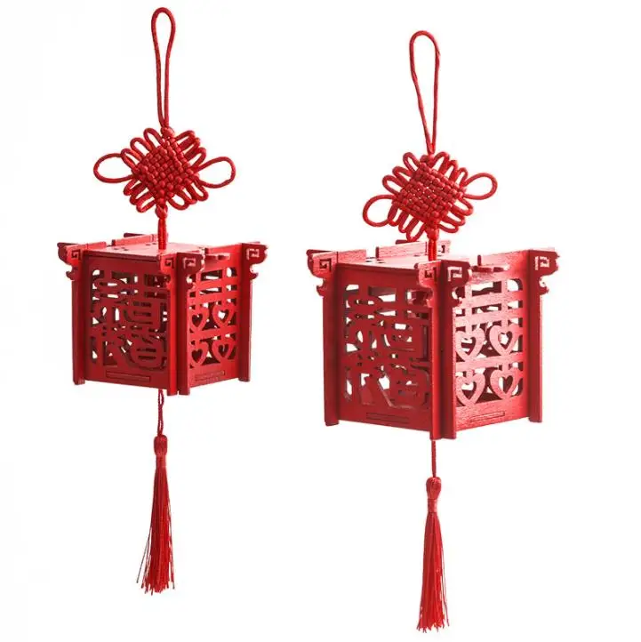 

Lantern Candy Box Party Favor Chinese Red Wooden Laser Cut Wedding Candy Boxes Gifts SN4092