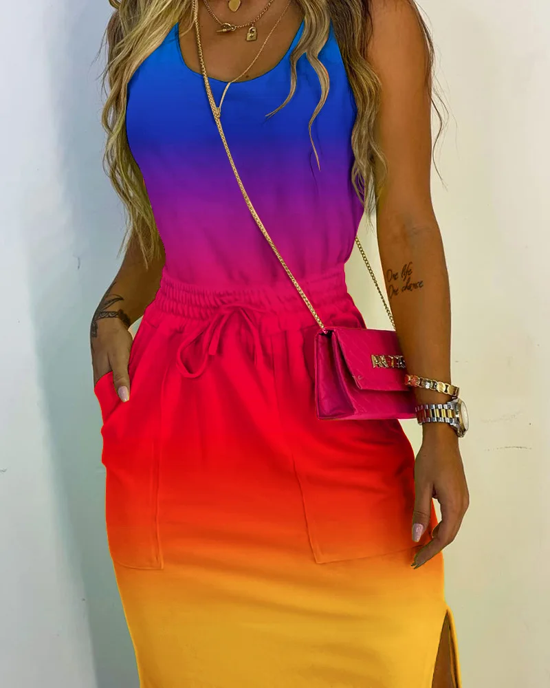 

2022 Summer New Women's Gradient Print Sleeveless Tank Dress