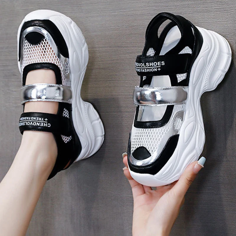 7CM Women Sandals Mesh Hook&Loop Comfy Platform 2023 Soft Women Lightweight Casual Beach Summer Sandals Outdoor Female Sandals