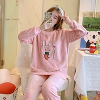 fashion trend round neck pullover pajamas plus velvet thick thick section autumn and winter new all match casual pajamas