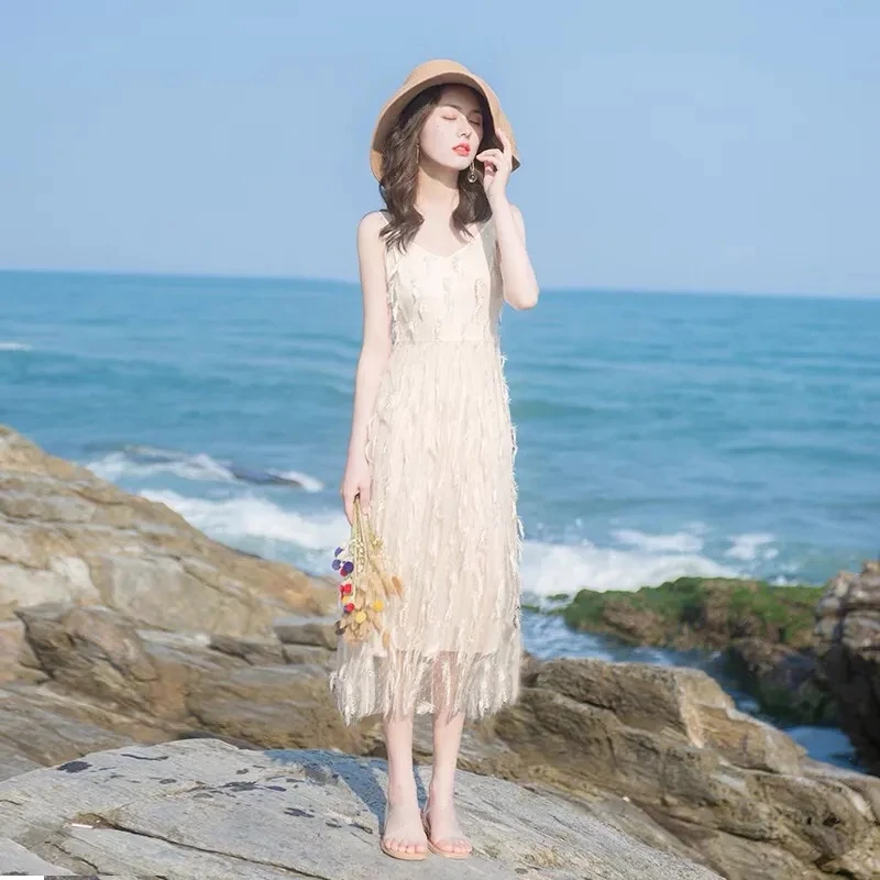 Новинка лета 2022 Сетчатое платье на бретелях Женская Высококачественная юбка в