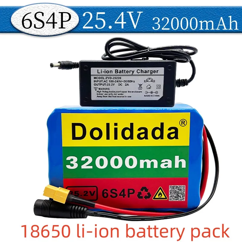 

18650 6s4p 24V 32ah Li-ion Rechargeable Battery Pack 25.2v 32000mah Electric bike/wheelchair mower for battery + charger XT60+DC