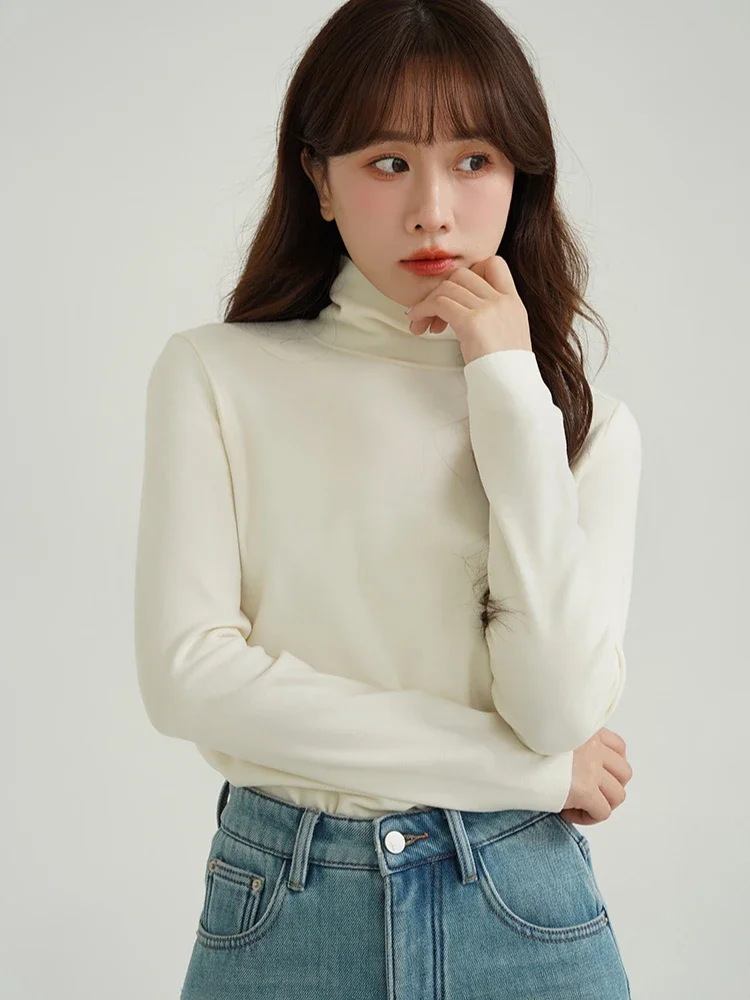 Женский теплый матовый модальный топ однотонный с воротником до половины