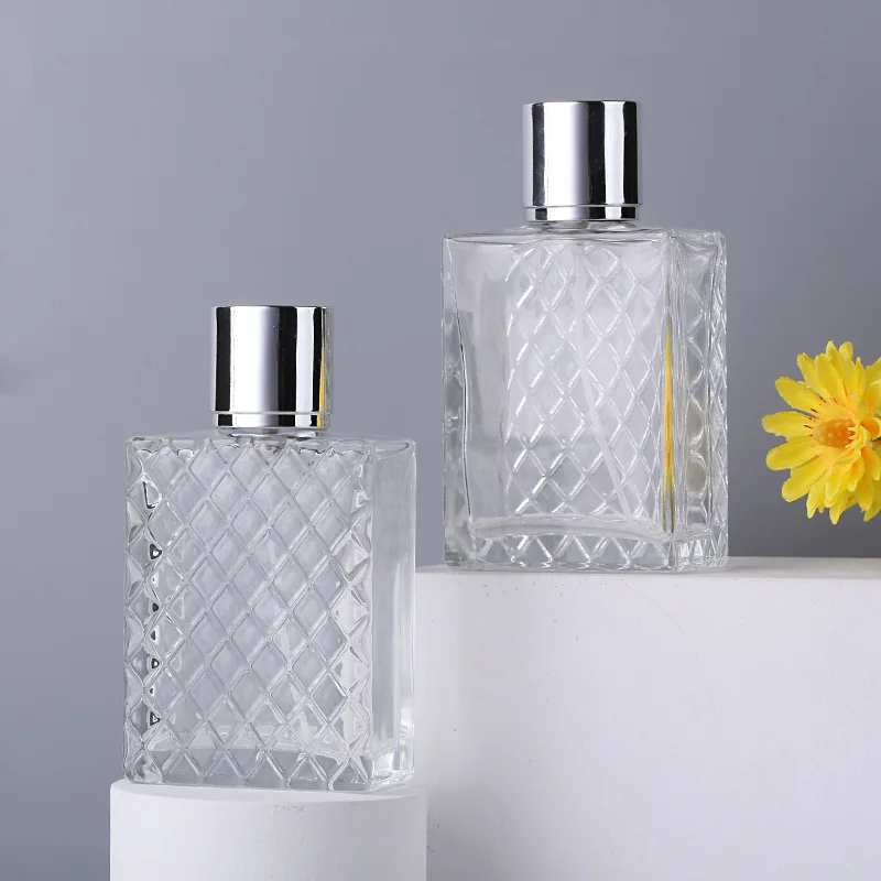 

100ml Clear Glass Mist Atomizer Square Refillable Portable Perfume Spray Bottle Square Flat Plaid Shape Travel Glass Bottles