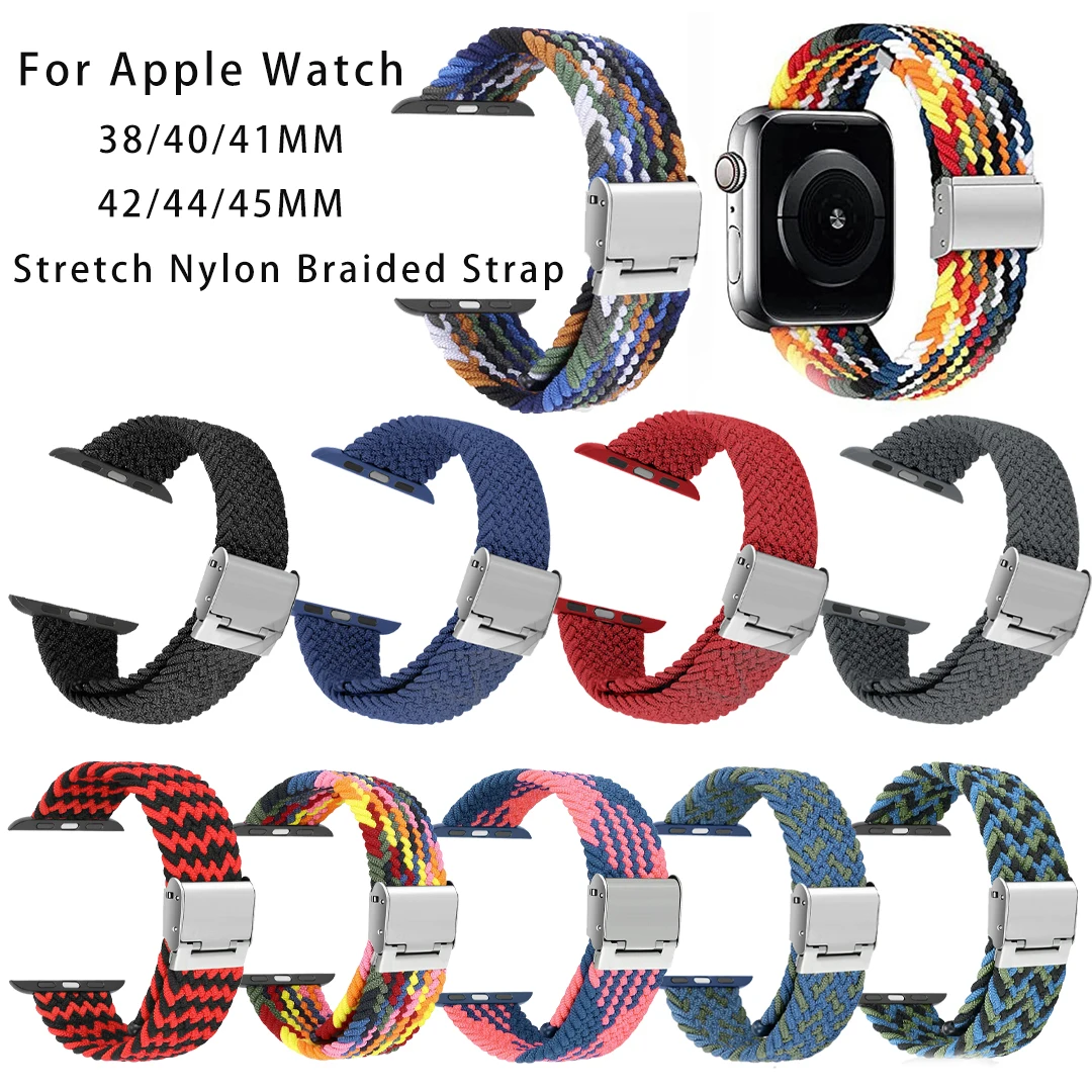 

New Strap for Apple Watch Band 38/40/41mm 42/44/45mm Nylon Woven Watchband Adjustable Elastic Replacement Wristband for iWatch