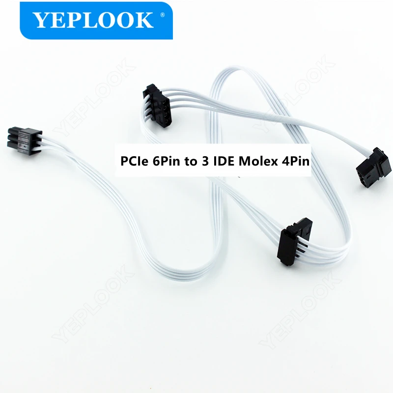 

PCIe 6Pin to 3 IDE Molex 4Pin GPU Power Supply Cable For Corsair RM750x RM850x RM1000i ATX Power Supply White Version 18AWG