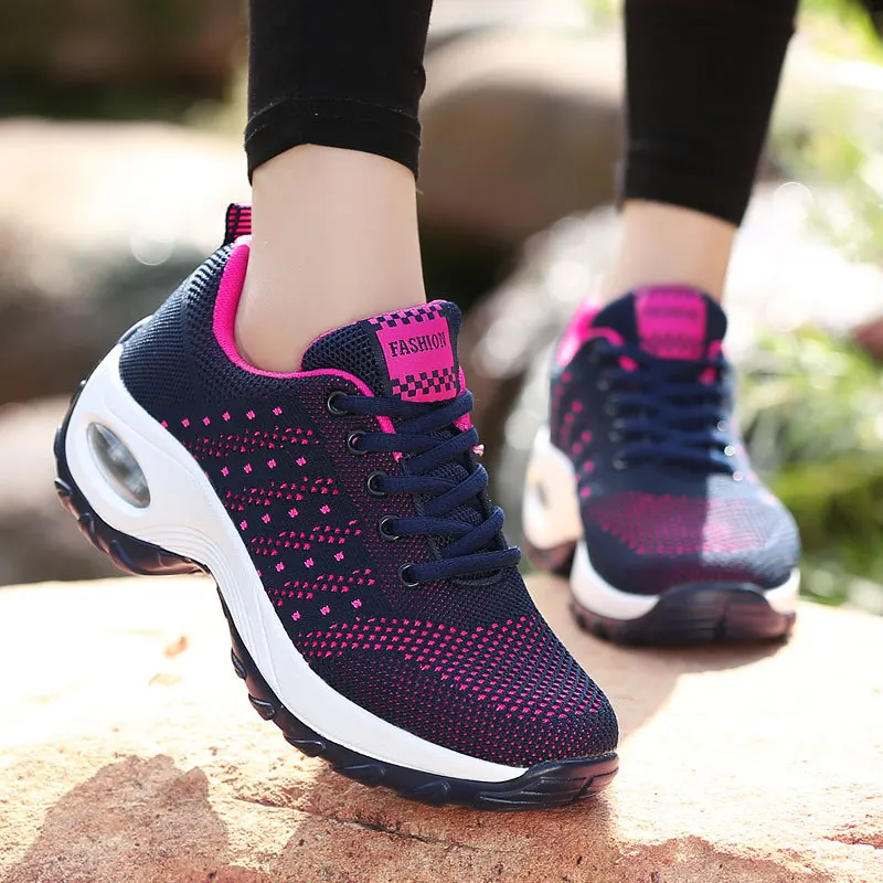 

2023 Size 41 42 Breathable Flying-woven Shoes Women Ladies Runing Sports Shoes Mesh Female Running Sneakers Woman Casual Flats