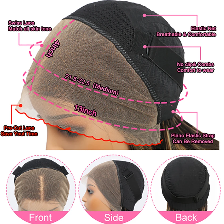 13x4 Прозрачный Кружевной Фронтальный Парик В Стиле Боб С Бликами Прямые